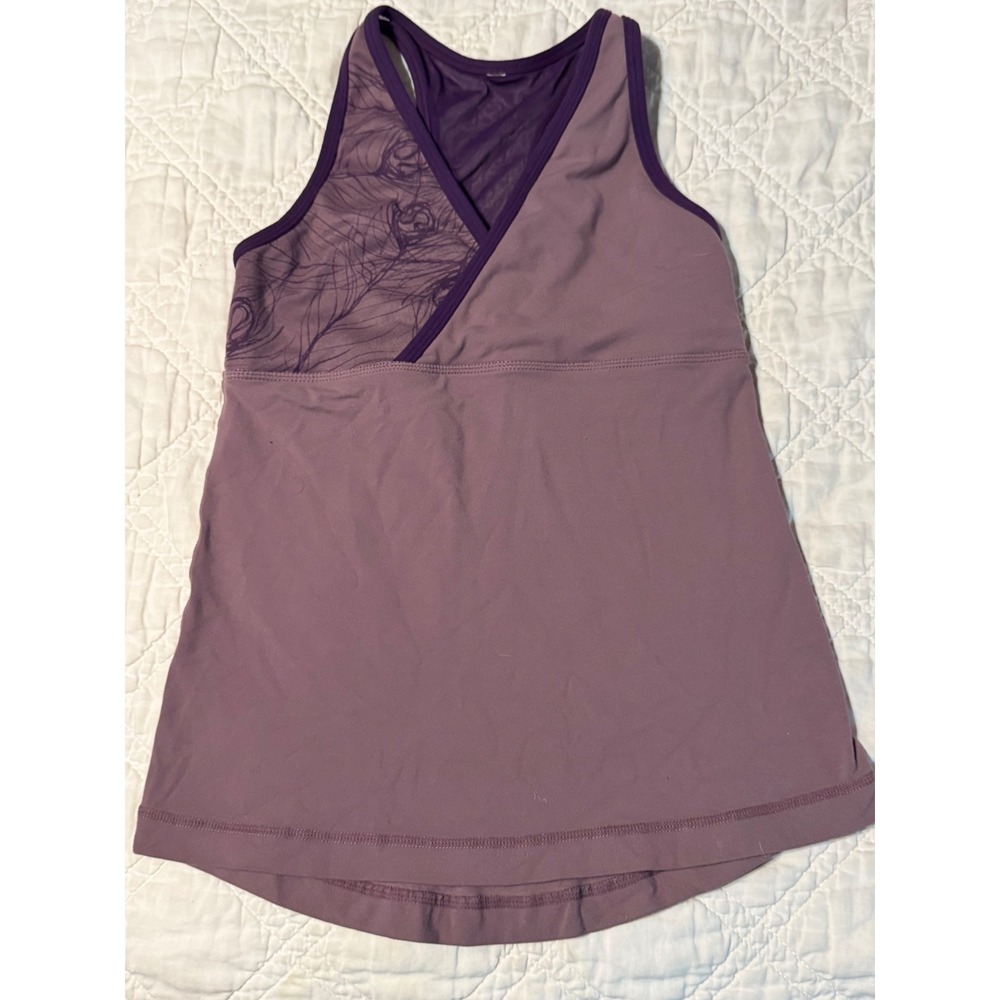 Lululemon Tank Top Womens 6 Purple Peacock Feather Wrap V-Neck Racerback Mesh
